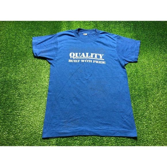 Vintage 90s Quality Built With Pride Men's Single Stitch Tee Size Medium Blue US - Picture 1 of 8
